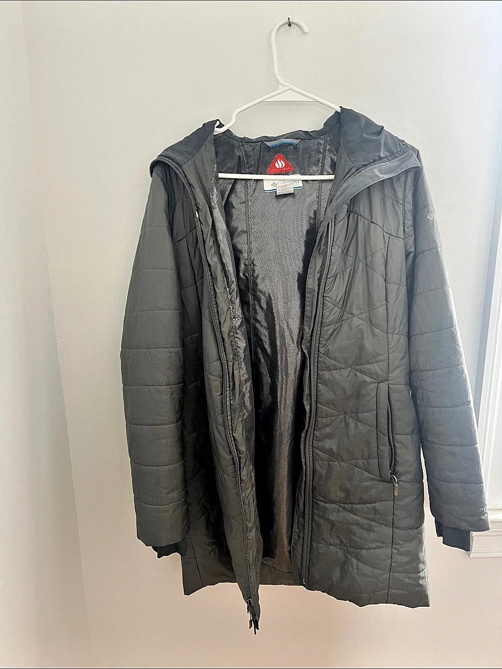 Columbia Heavenly Long Hooded Jacket Women'Small Quilted Puffer Gray Small